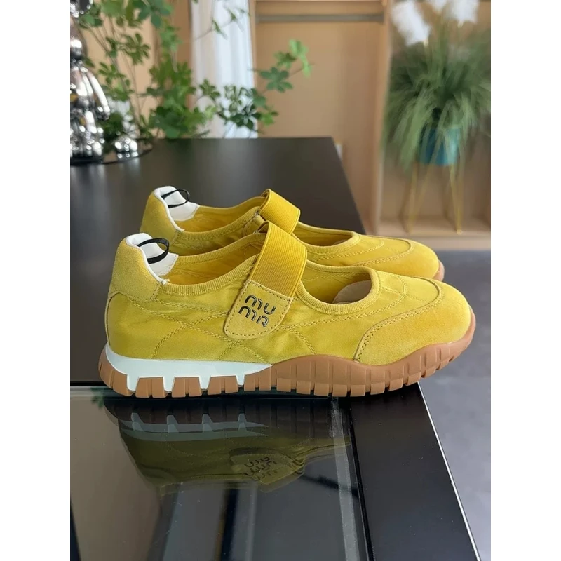 法式黄色玛丽珍女鞋2025夏季新款内增高魔术贴浅口圆头帆布鞋单鞋
