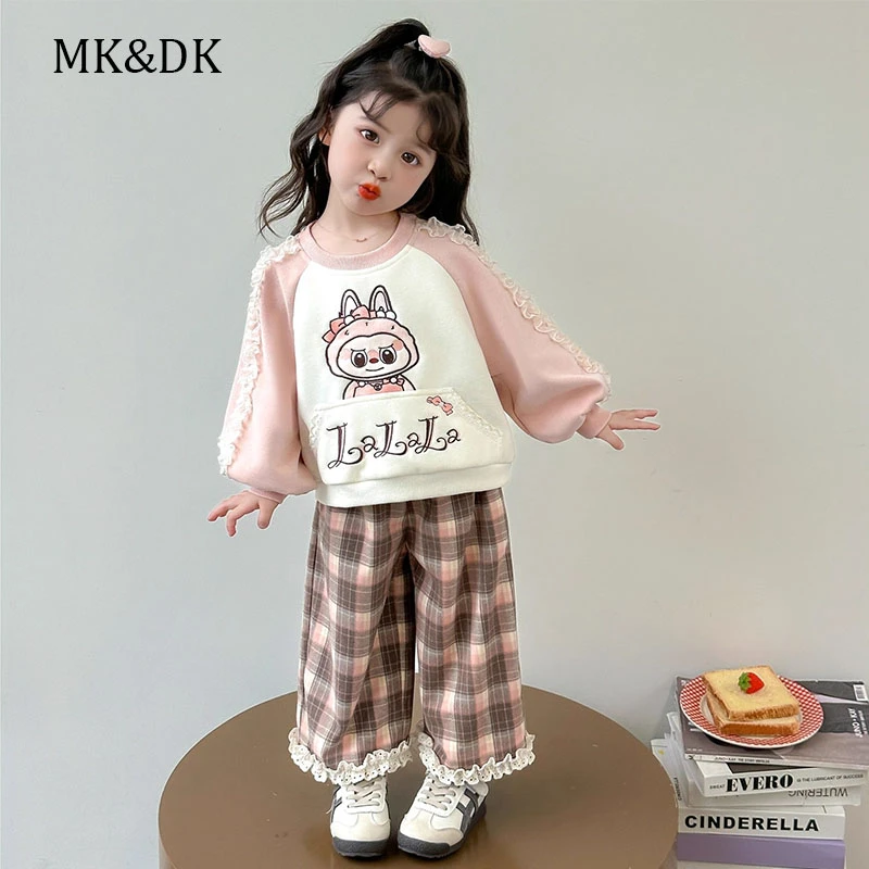 MK&DK女童套装春秋季2025新款小童洋气卡通秋装卫衣阔腿裤两件套