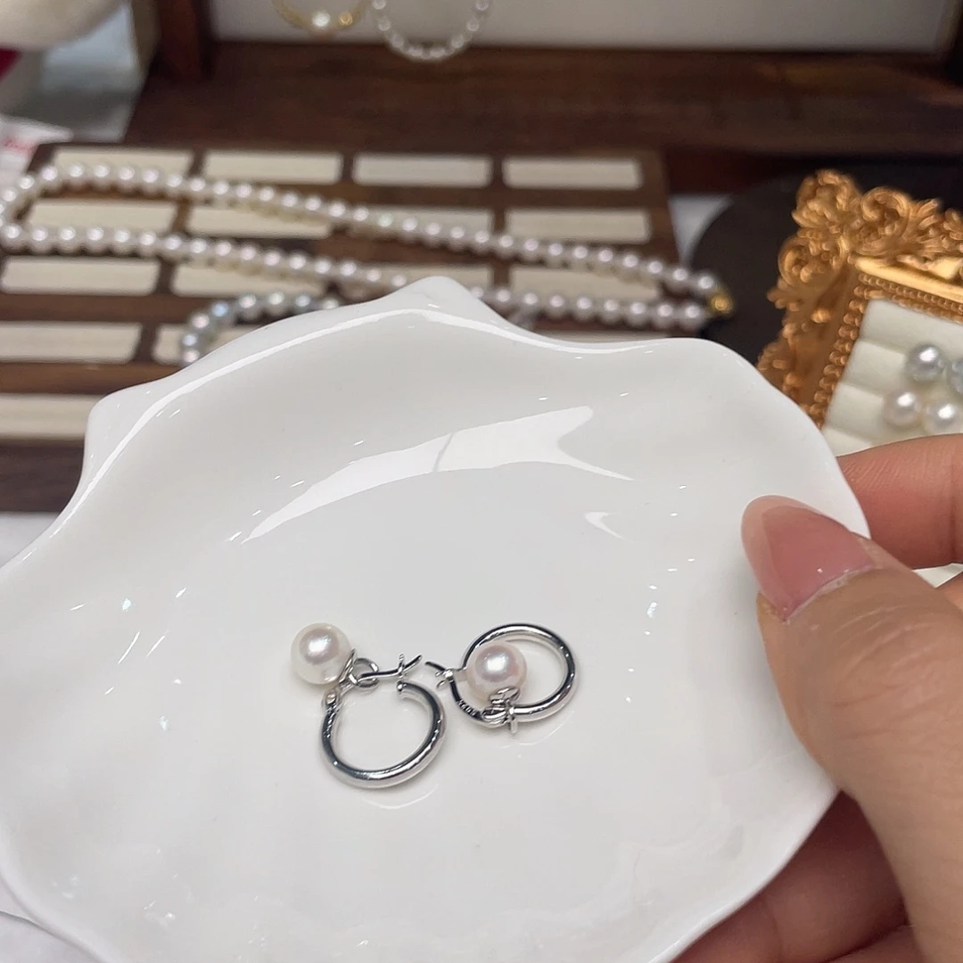 海水珍珠银S925镶嵌耳饰