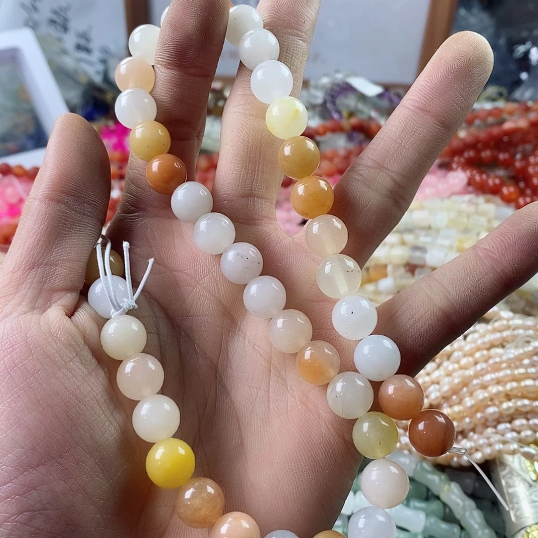 玛瑙/玉髓珠宝半成品未镶嵌一条天然10mm白体金丝玉