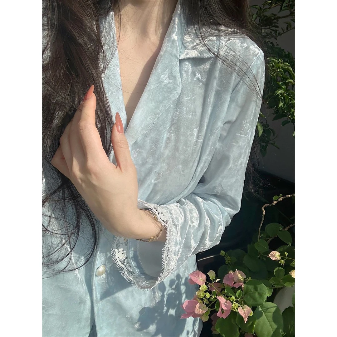 【98%好评率】法式金丝绒睡衣女秋冬季新款蕾丝花边外穿时尚轻奢大