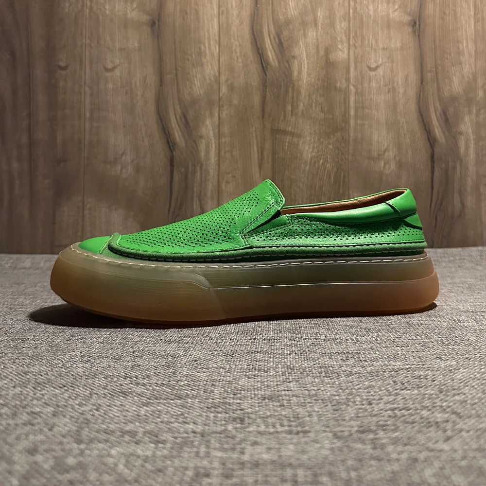 AMI DRAJK鞋子男2025夏季新款一脚蹬豆豆鞋男真皮透气镂空休闲鞋