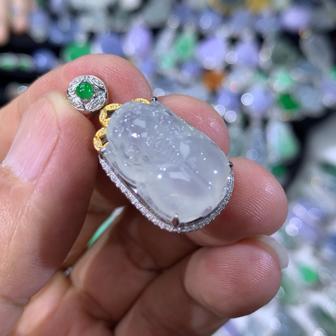 翡翠18K金镶嵌吊坠(不含链)