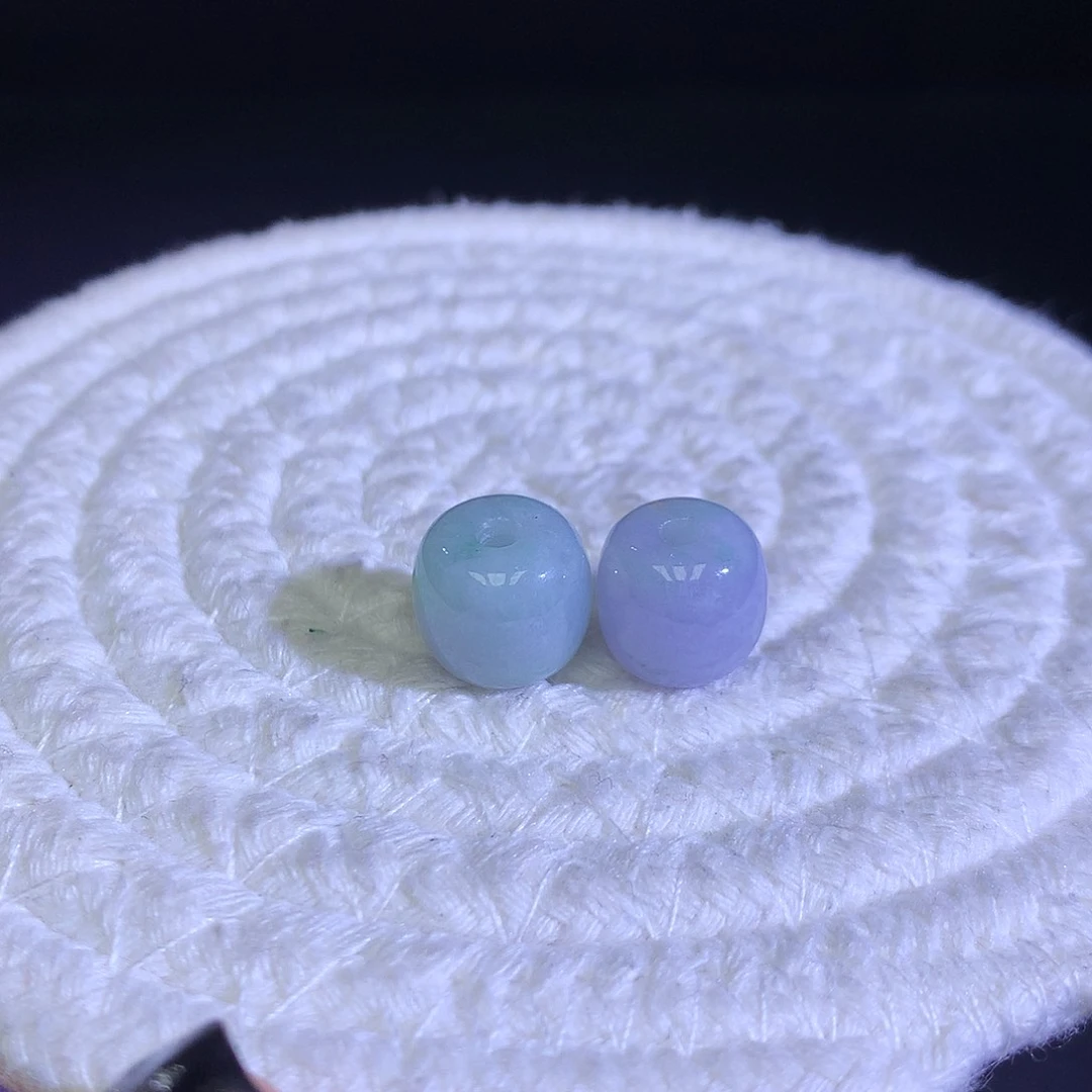 散珠翡翠天然缅甸翡翠老型珠卡11.3厚10.2 一对 紫加绿