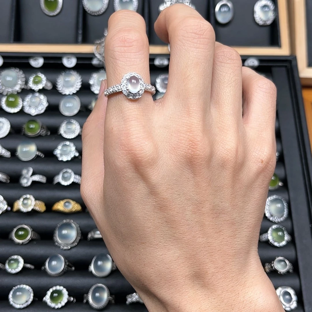 【闪购商品】岫玉戒指银S925镶嵌写***₀