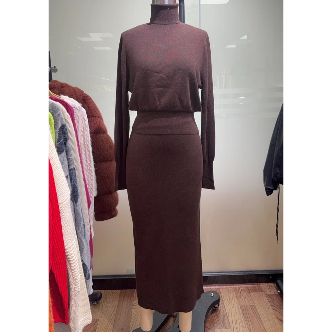 女装高腰收腰针织套装裙开叉修身