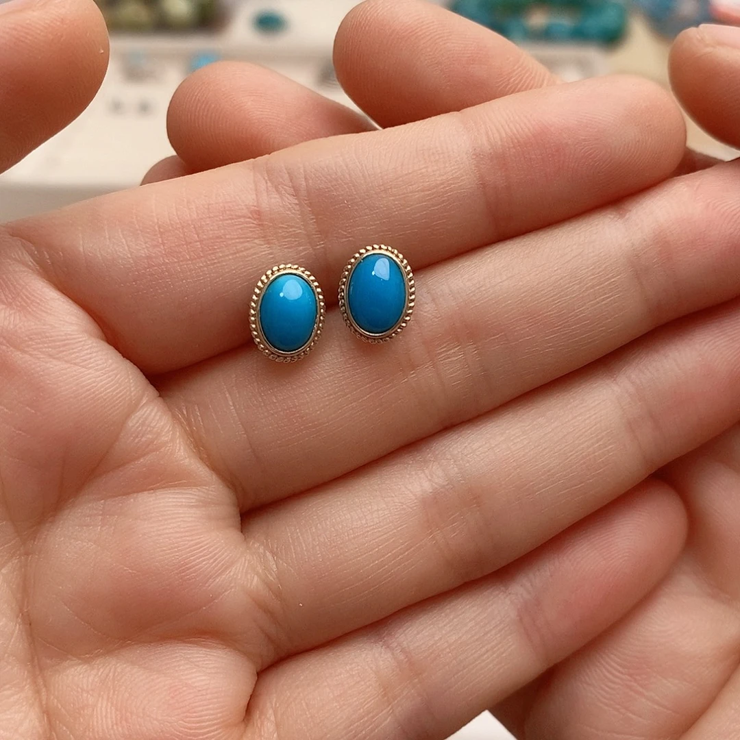 绿松石未镶嵌耳钉