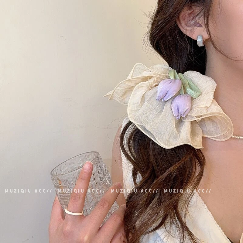 木子秋恋恋郁金香~超仙花朵大肠发圈女ins高级感气质时尚温柔发饰