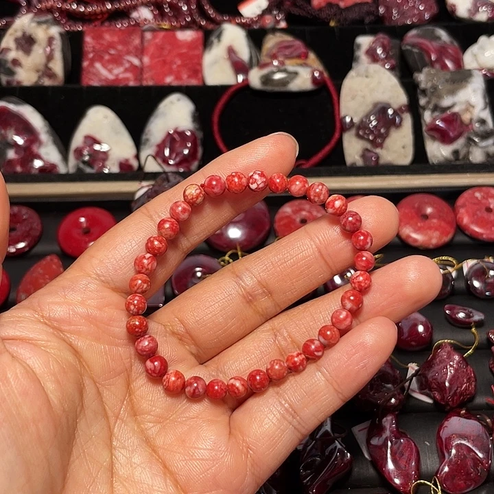天然辰砂原石手链5mm