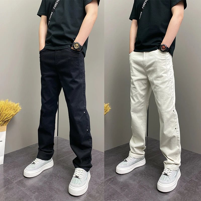 2025年秋季原创爆款青年男士休闲纯色直筒阔腿简约ins牛仔裤子男