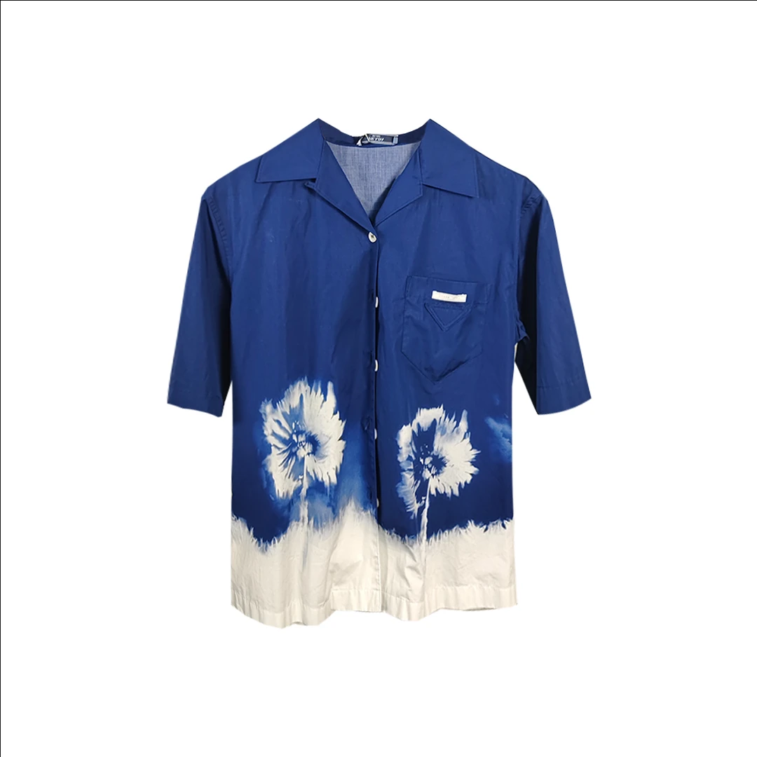 未使用 Prada/普拉达 蓝色字母logo扎染衬衫 38 8772773