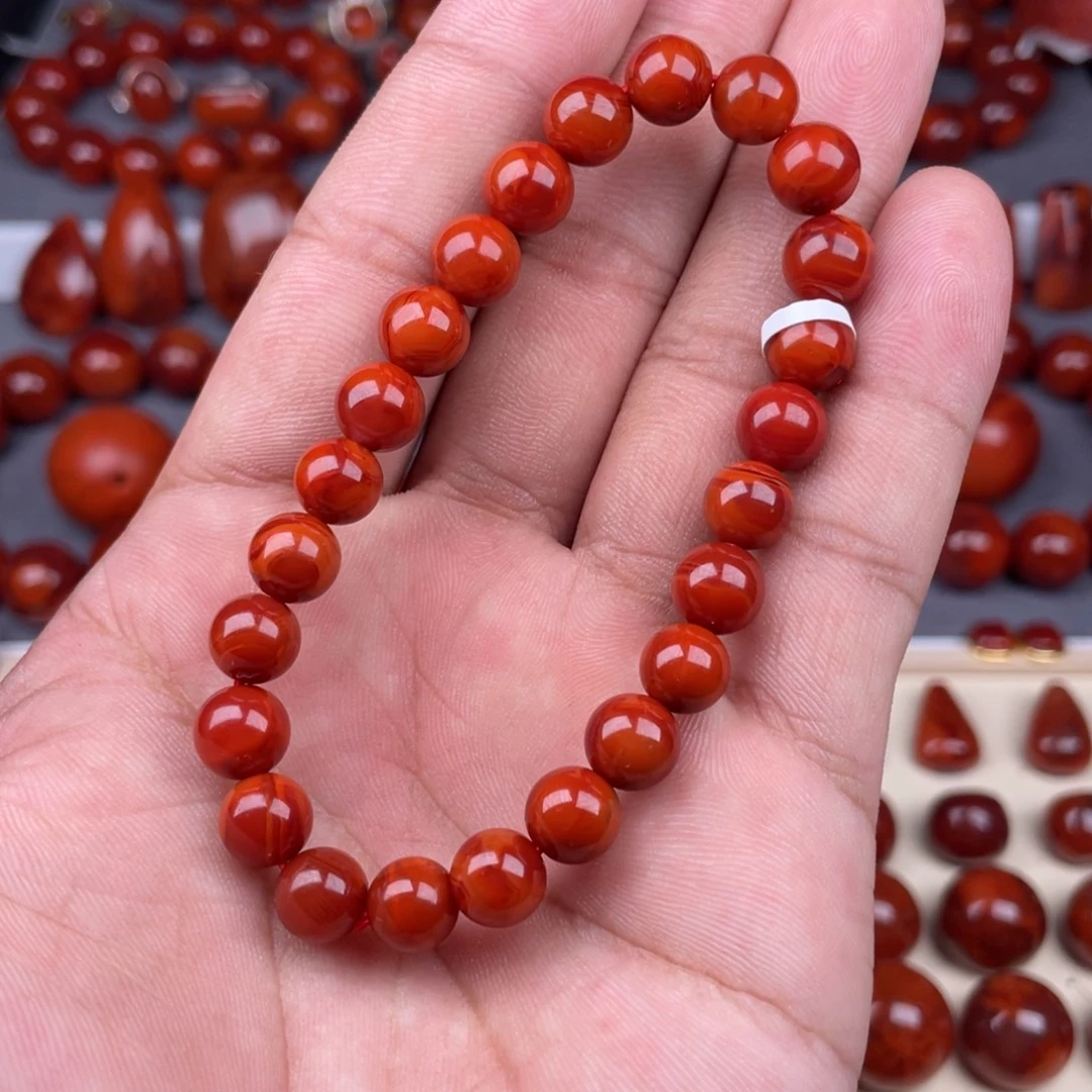 南红玛瑙未镶嵌瓦西南红圆珠手串8mm