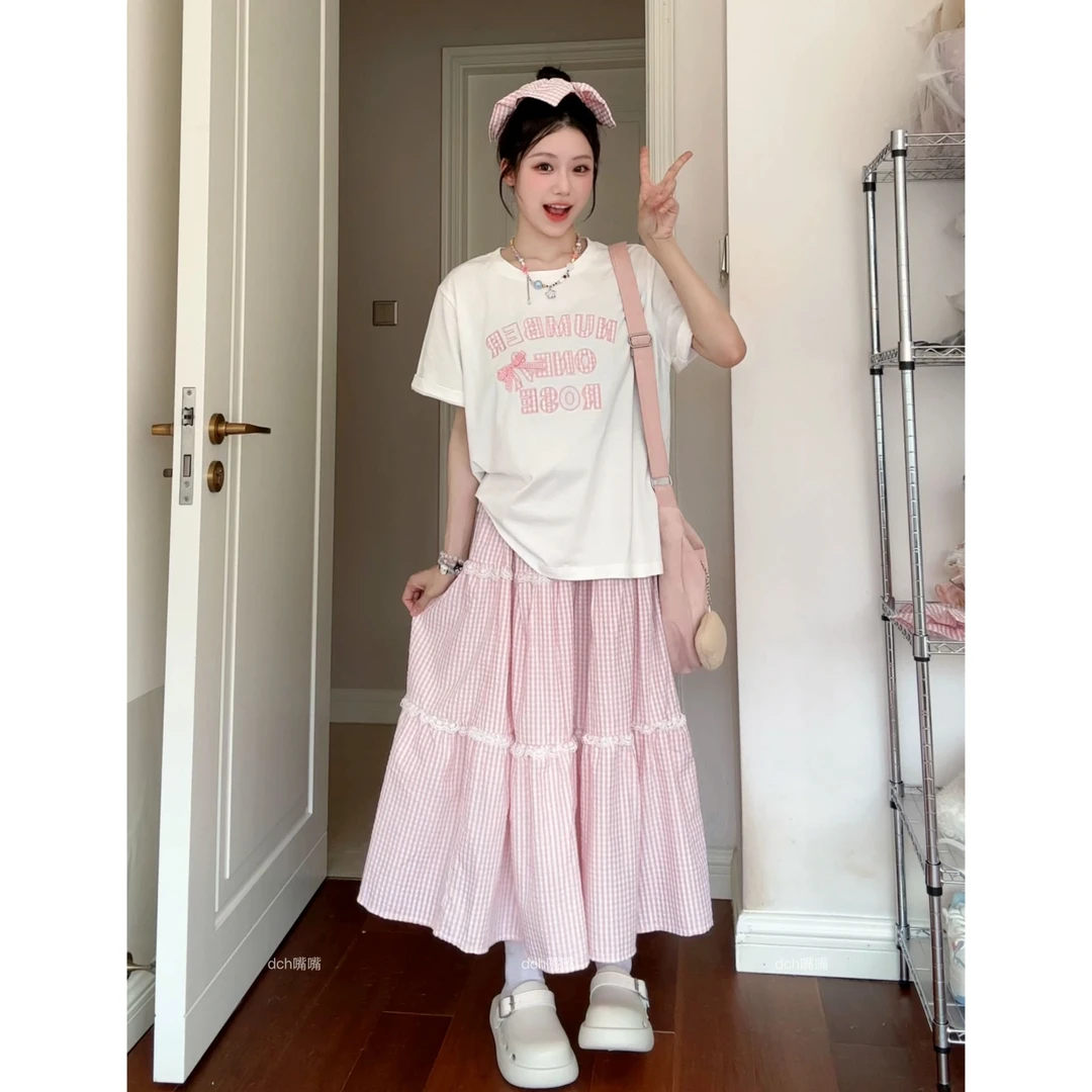 【乌冬原创】“季夏”贴布绣t恤+裙子+发圈三件套～