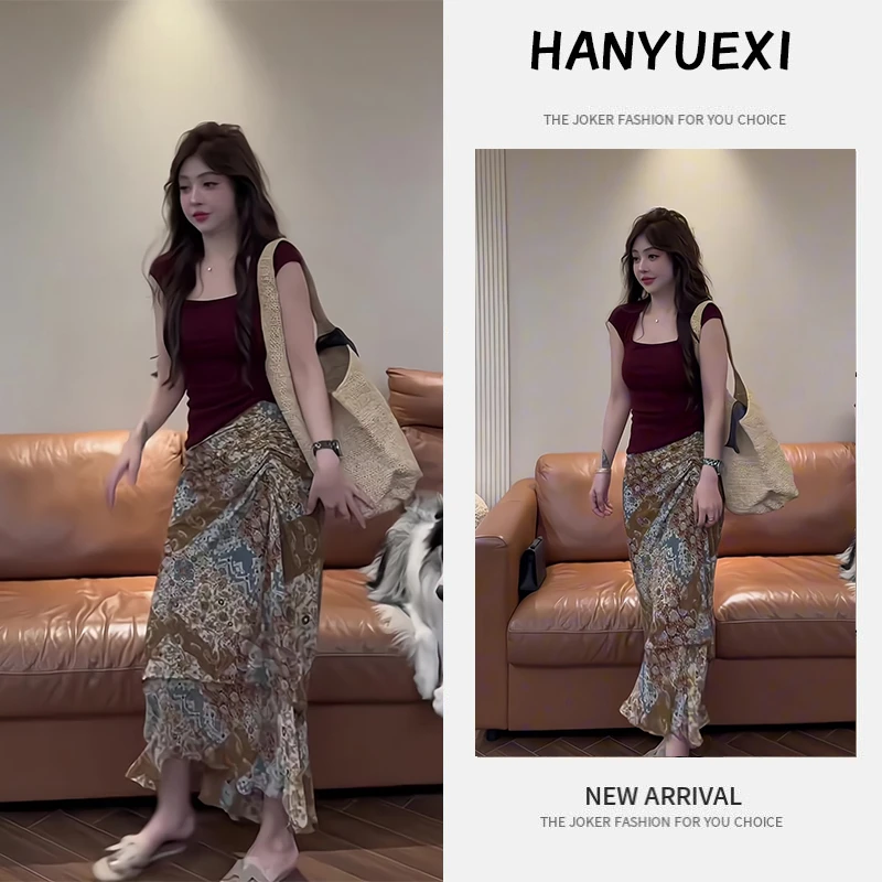 夏季一整套女装2025年新款韩版减龄遮肚显瘦短袖上衣半身裙两件套