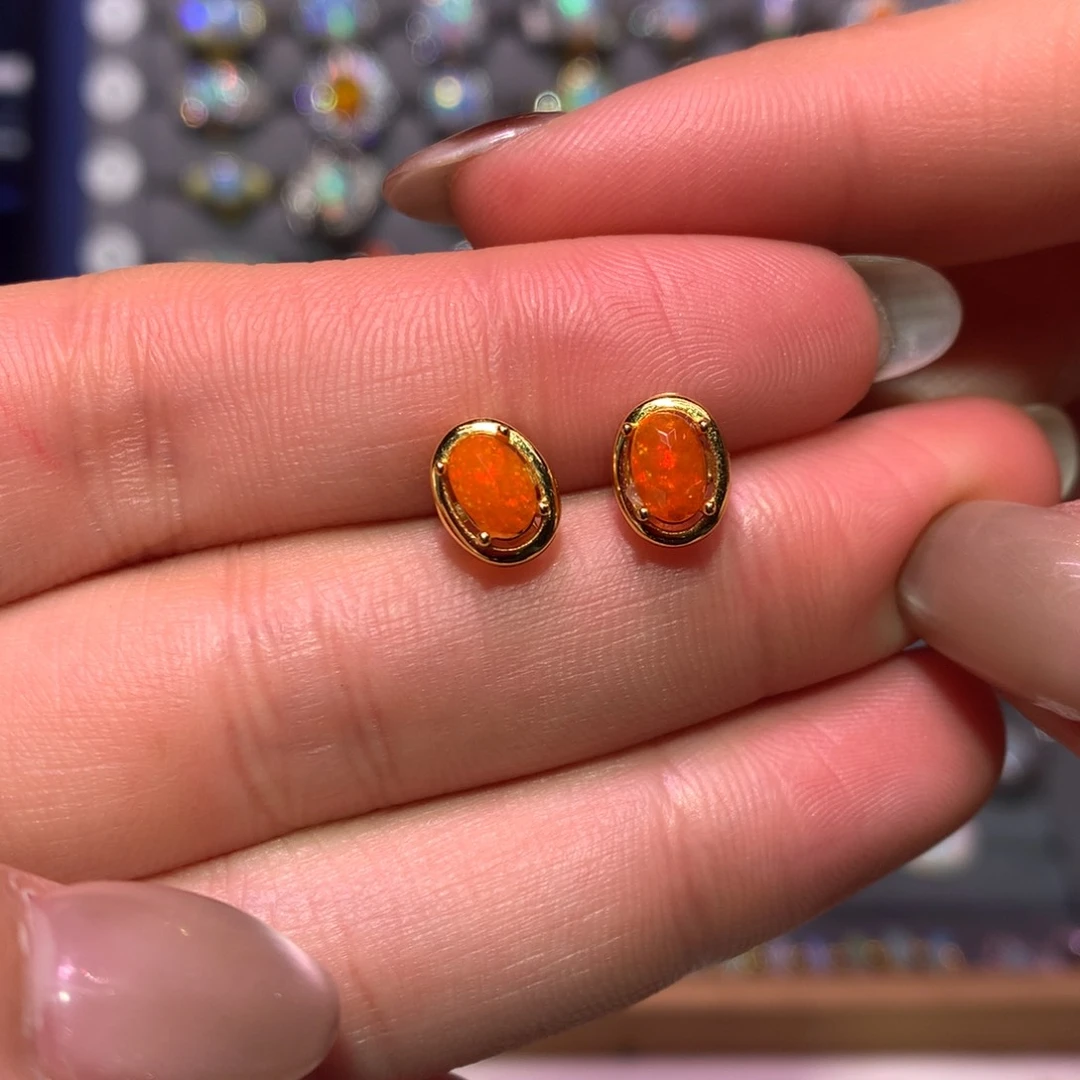 银S925镶嵌欧泊耳钉款式