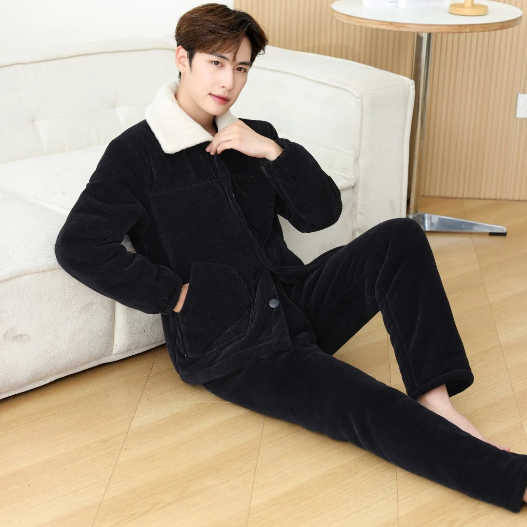 冬季新款男士外穿家居服复合夹棉加厚立体男士高颜值可外出睡衣