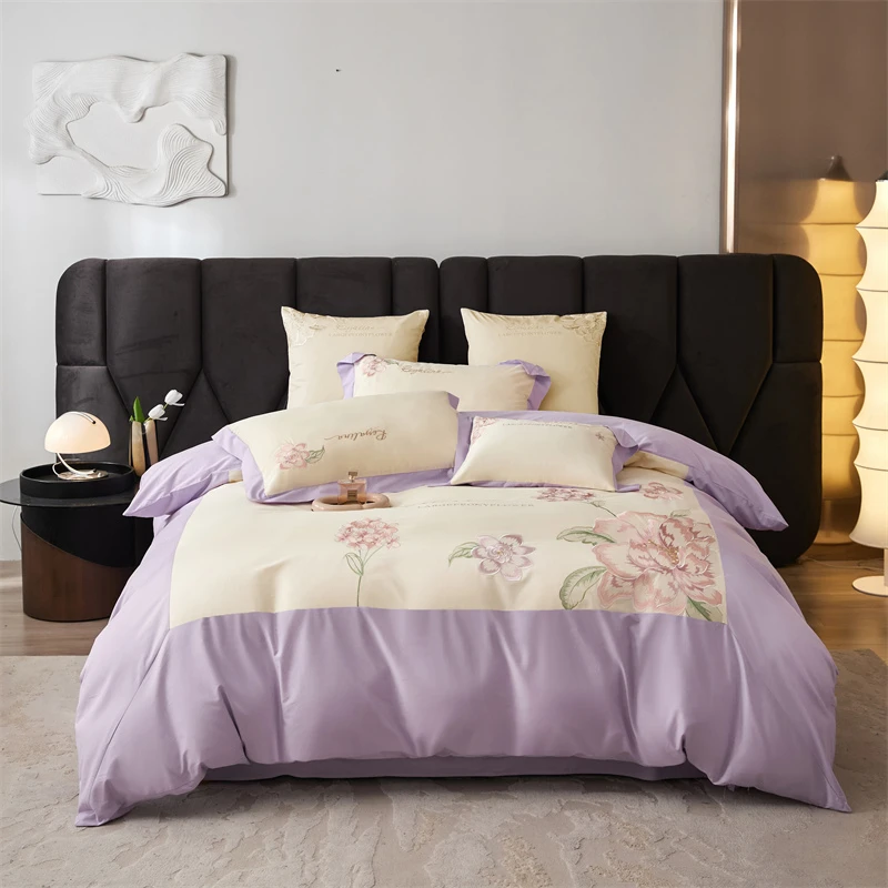 【晴美】全棉刺绣四件套-浪漫永恒系列-芋泥紫