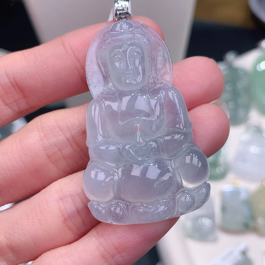 颈饰18K金镶嵌翡翠冰胶正装观音