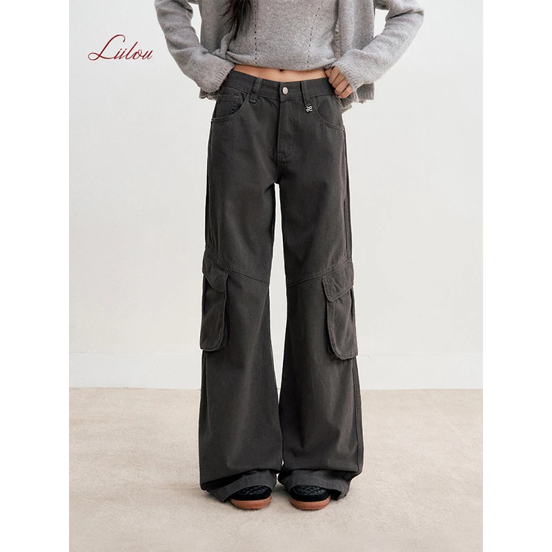 【雪宝专享】Liilou 25aw 立体口袋 纯棉高腰分割直筒水工装裤