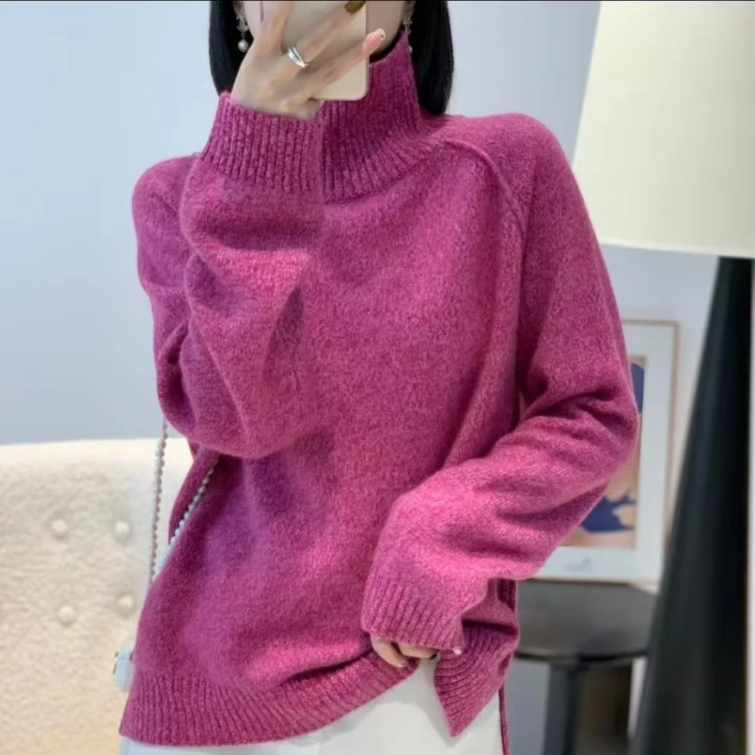 花纱高领羊绒衫，时尚宽松减龄