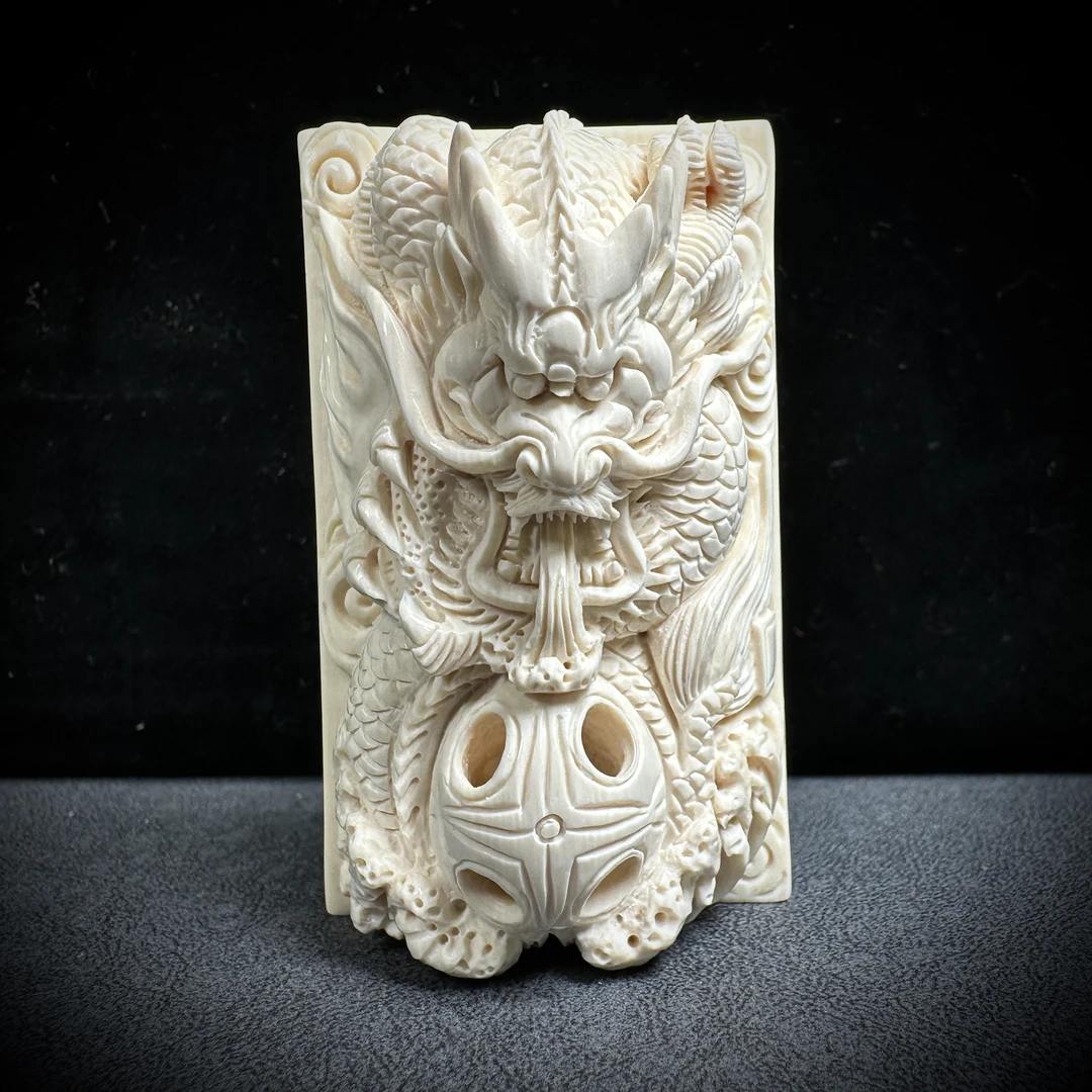 H1873天然猛犸牙雕刻龙牌35*59*24mm 支持鉴定 假一罚四