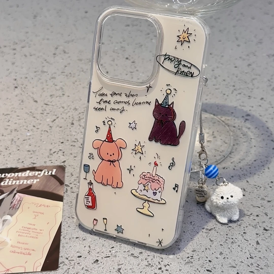 雅天立卡通猫狗派对适用iPhone16苹果手机壳15华为vivo小米oppo