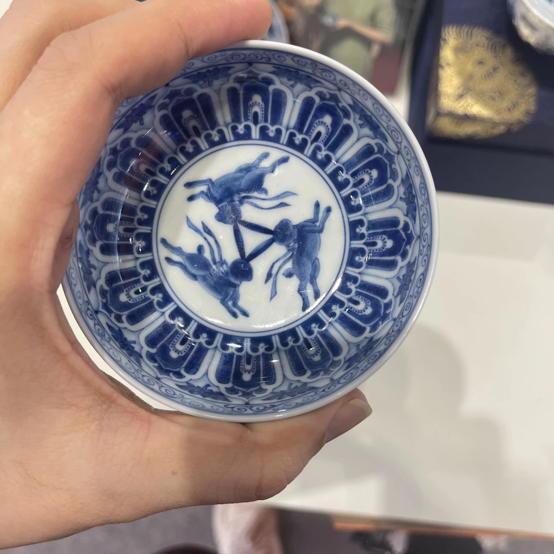 钟家窑 柴窑 手绘 三兔普洱杯