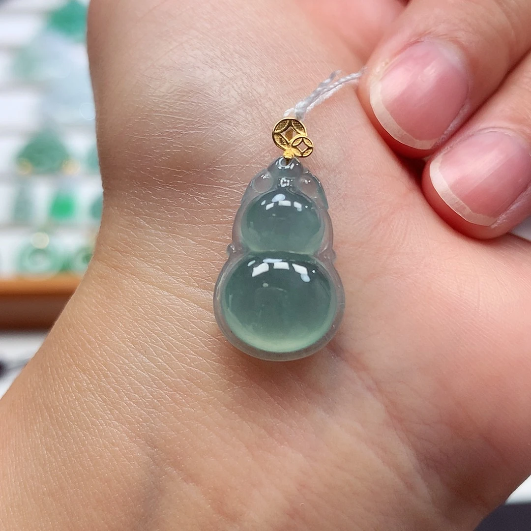 翡翠18K金镶嵌吊坠(赠链)19.5-13-6.2