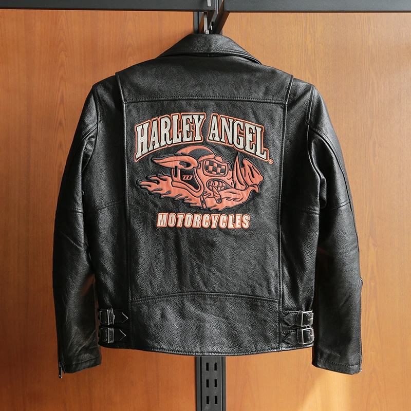 HARLEYANGEL真皮皮衣男哈雷厂家直供HA-38幸运猪头层牛皮夹克外套