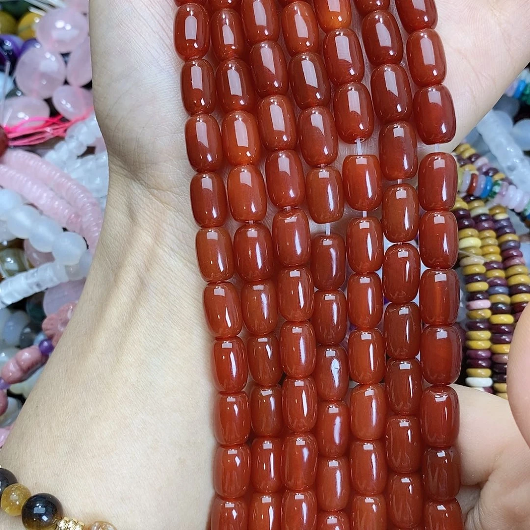 玛瑙/玉髓未镶嵌珠宝半成品玛瑙桶珠随机一条装散珠