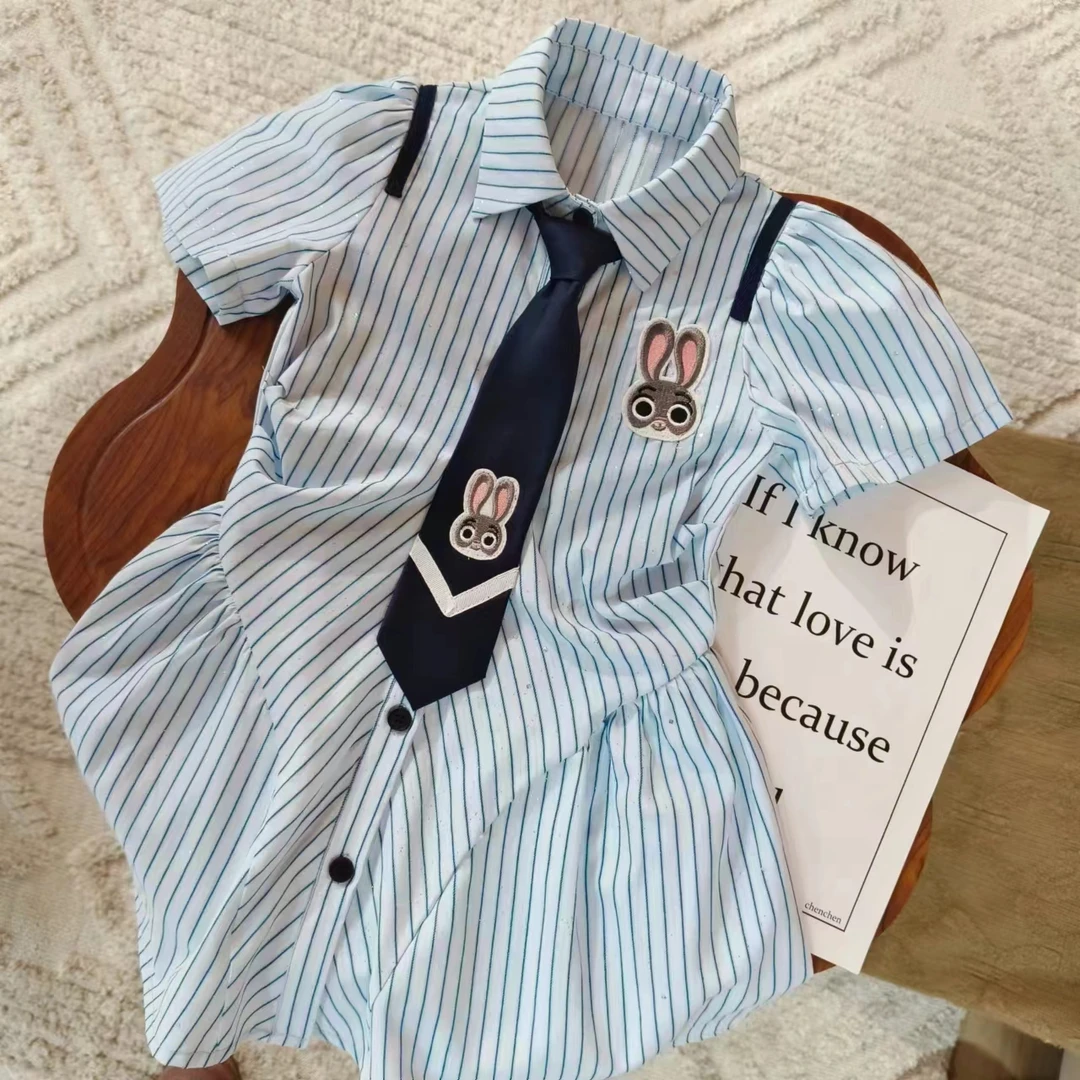 女童夏季连衣裙2024新款兔子警官衣服儿童女孩夏装学院风衬衫裙子