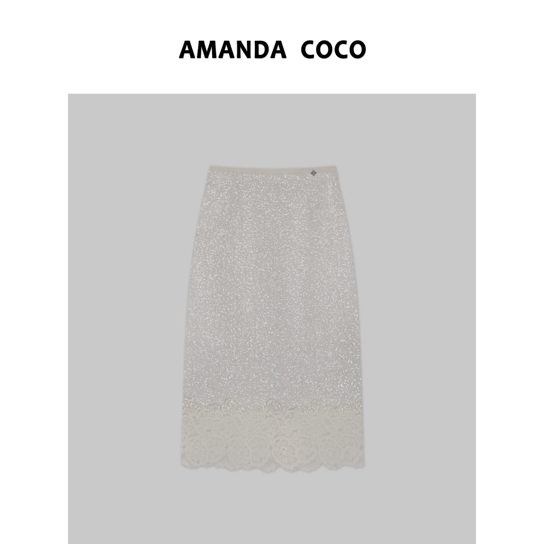 AMANDACOCO静静 | 法式浪漫~高定重工亮片拼接蕾丝气质半裙