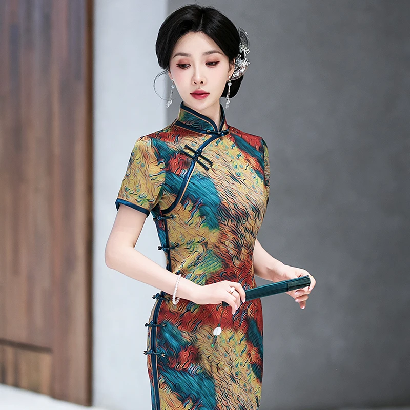 新中式旗袍2025夏季高端素雅国风礼服老上海裙子改良长款日常可穿