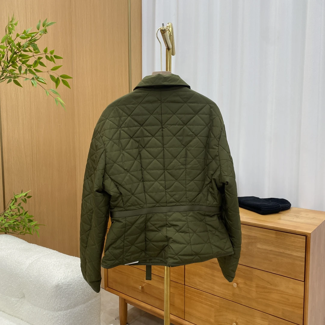 凯特丝蓓1325#秋冬新款腰带翻领菱形格百搭棉服外套