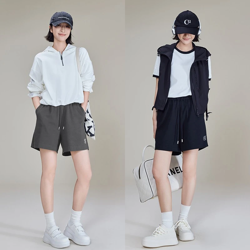 美洋MEIYANG 周末短裤 凉感精梳棉_字母刺绣松紧腰A字宽松休闲裤S