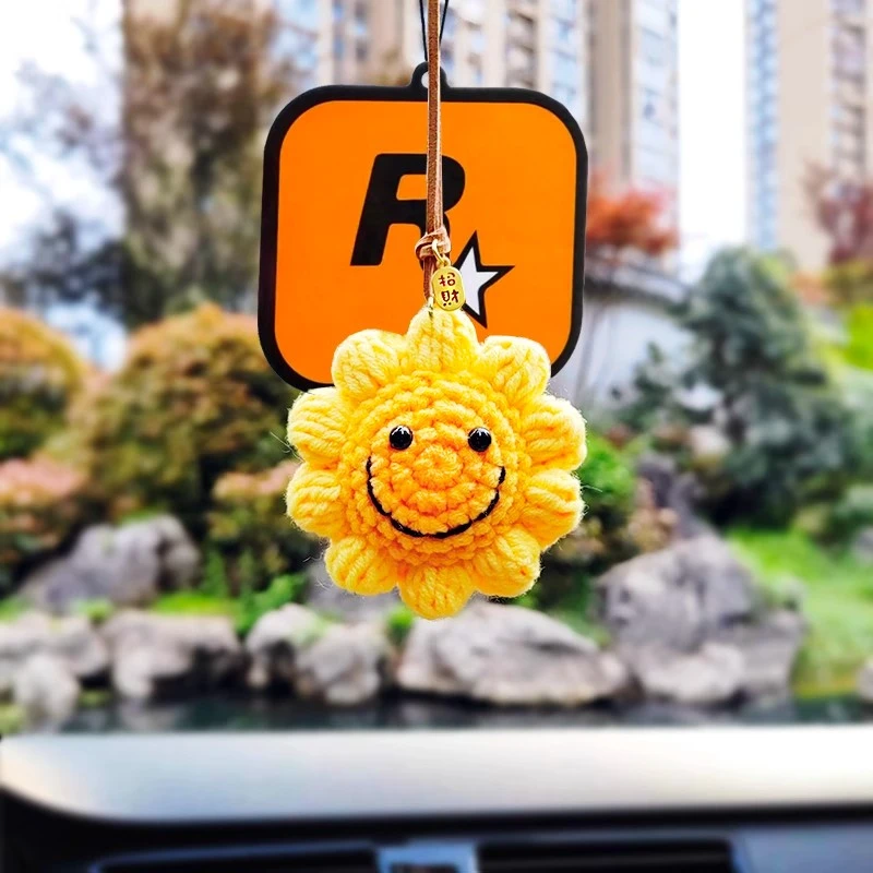 【向日葵】微笑笑脸手工毛线玩偶汽车挂件车载挂饰香片摆件ins风