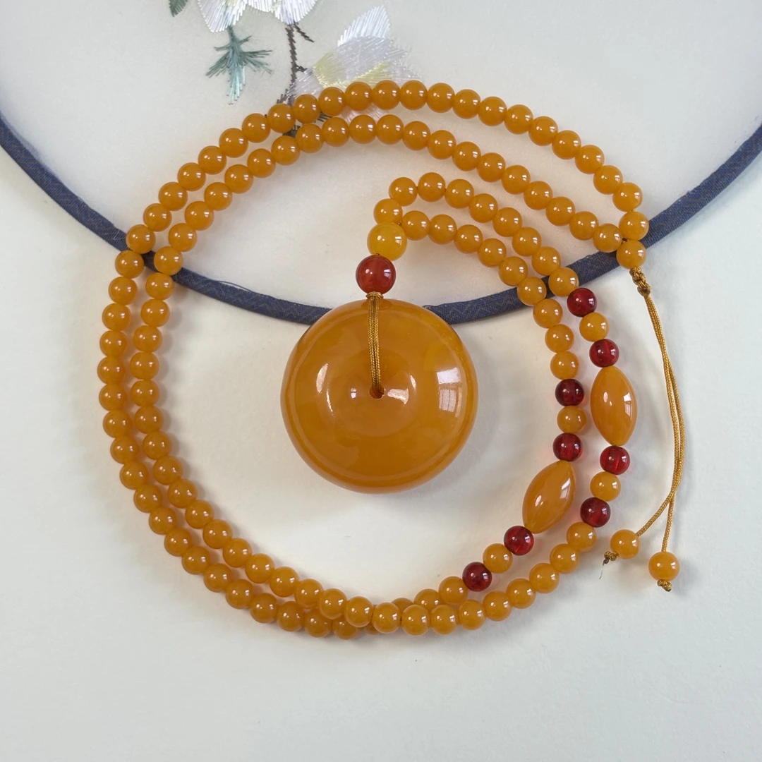 W102手工雕刻  时尚百搭 小平安扣吊坠珠珠链6mm