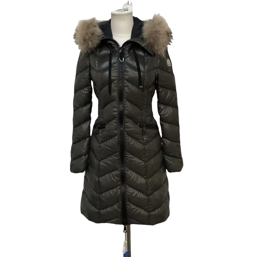 95新 MONCLER 毛领修身长款羽绒服/bb70