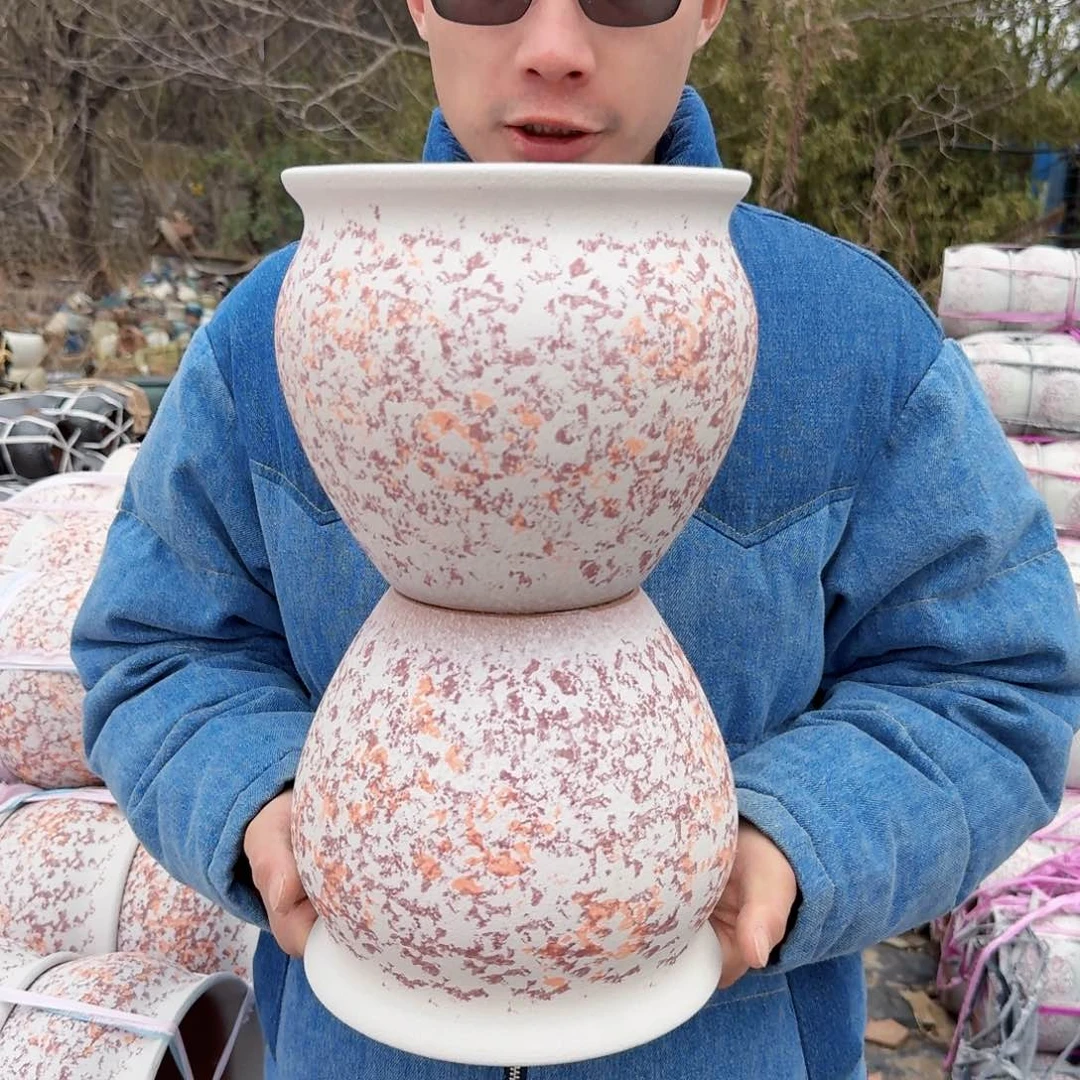 紫砂摆件口20高18（两个粉胖子