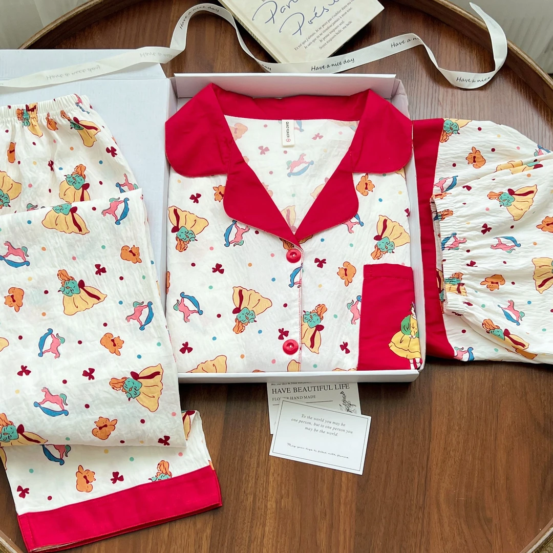 夏季三件套云朵棉短袖短裤睡衣女套装爆款甜美日系卡通家居服大码