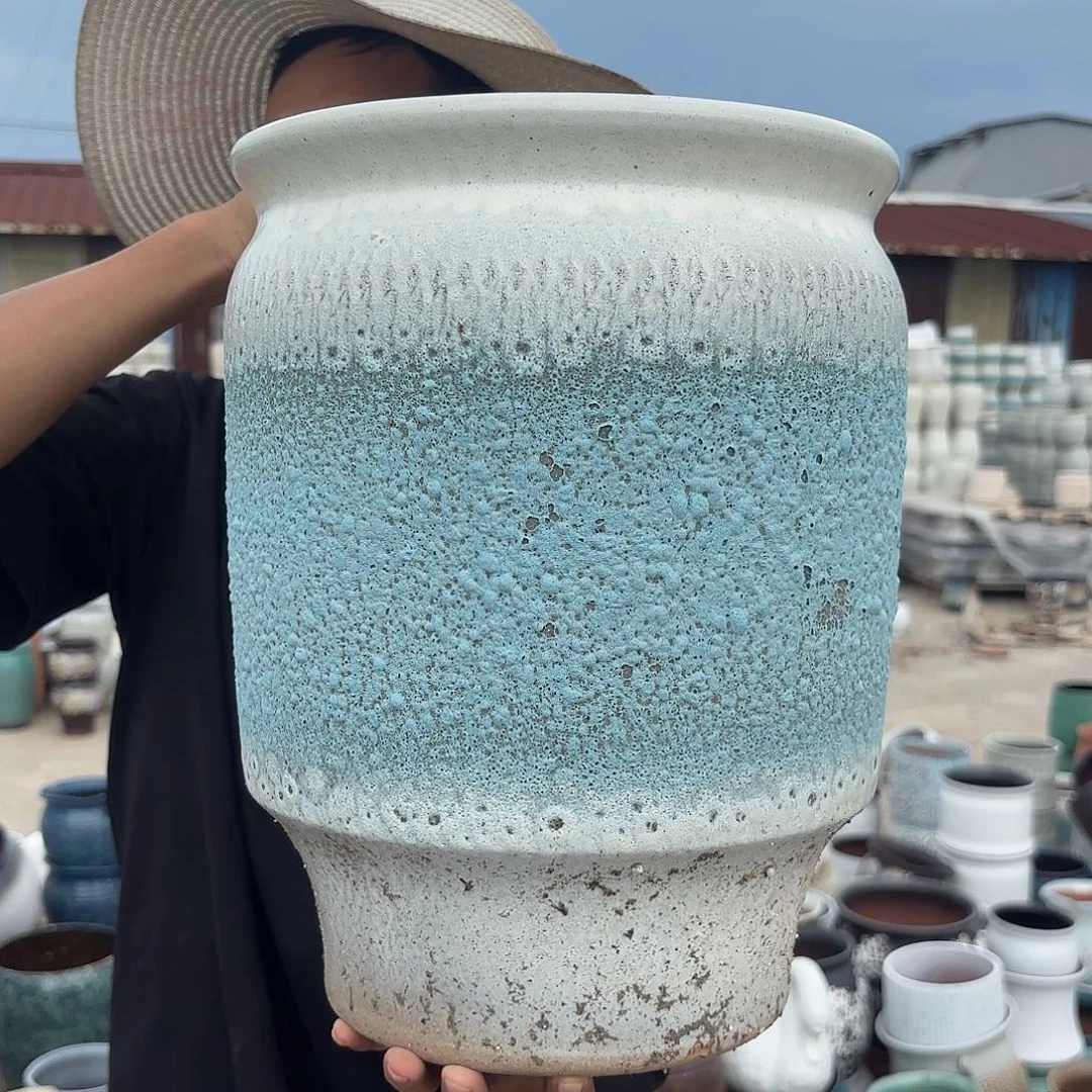 紫砂花盆蓝泡泡口径25高度31