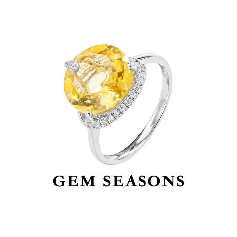 GEM SEASONS天然黄水晶戒指 圆切黄色宝石活口时尚镶嵌小众气质