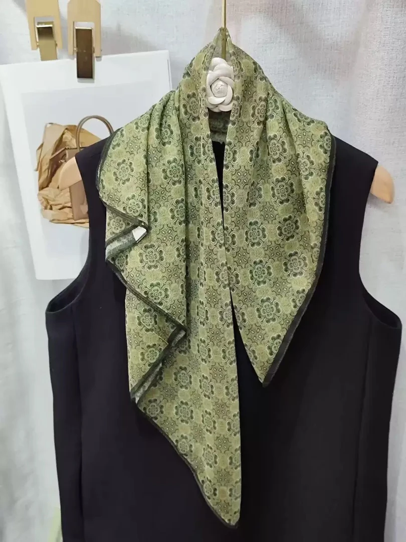 【绿萝宝相花】新款西丽纱双绉丝巾70方巾丝巾女百搭围巾