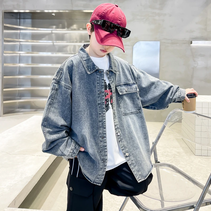 【高品质】男童牛仔外套中大童韩版帅气春秋款外套男童宽松牛仔上衣