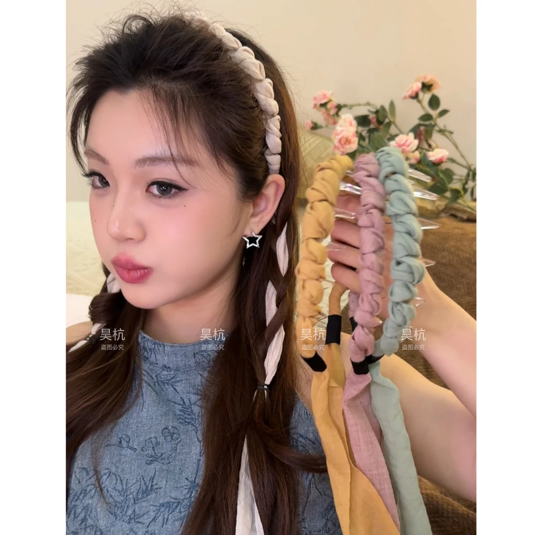 很绵密！新款麻布森系甜妹氛围扭结飘带发箍纯色系质感发箍