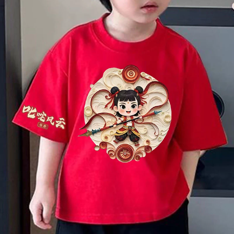 爆款哪吒男童短袖T恤纯棉夏季儿童半袖上衣宽松透气宝宝童装体恤