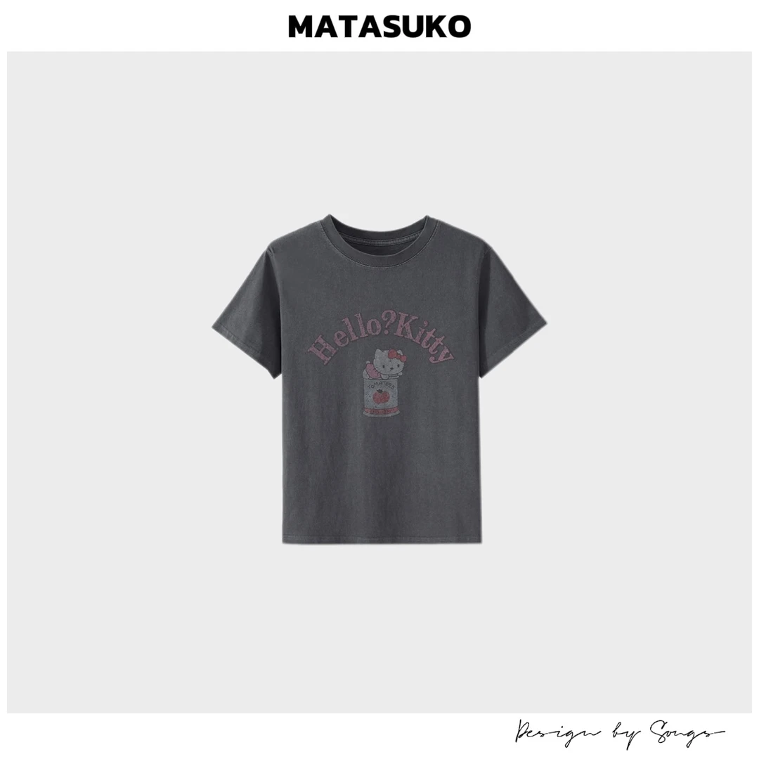 Matasuko Hello？Kitty 炒色工艺 vin风印花T恤