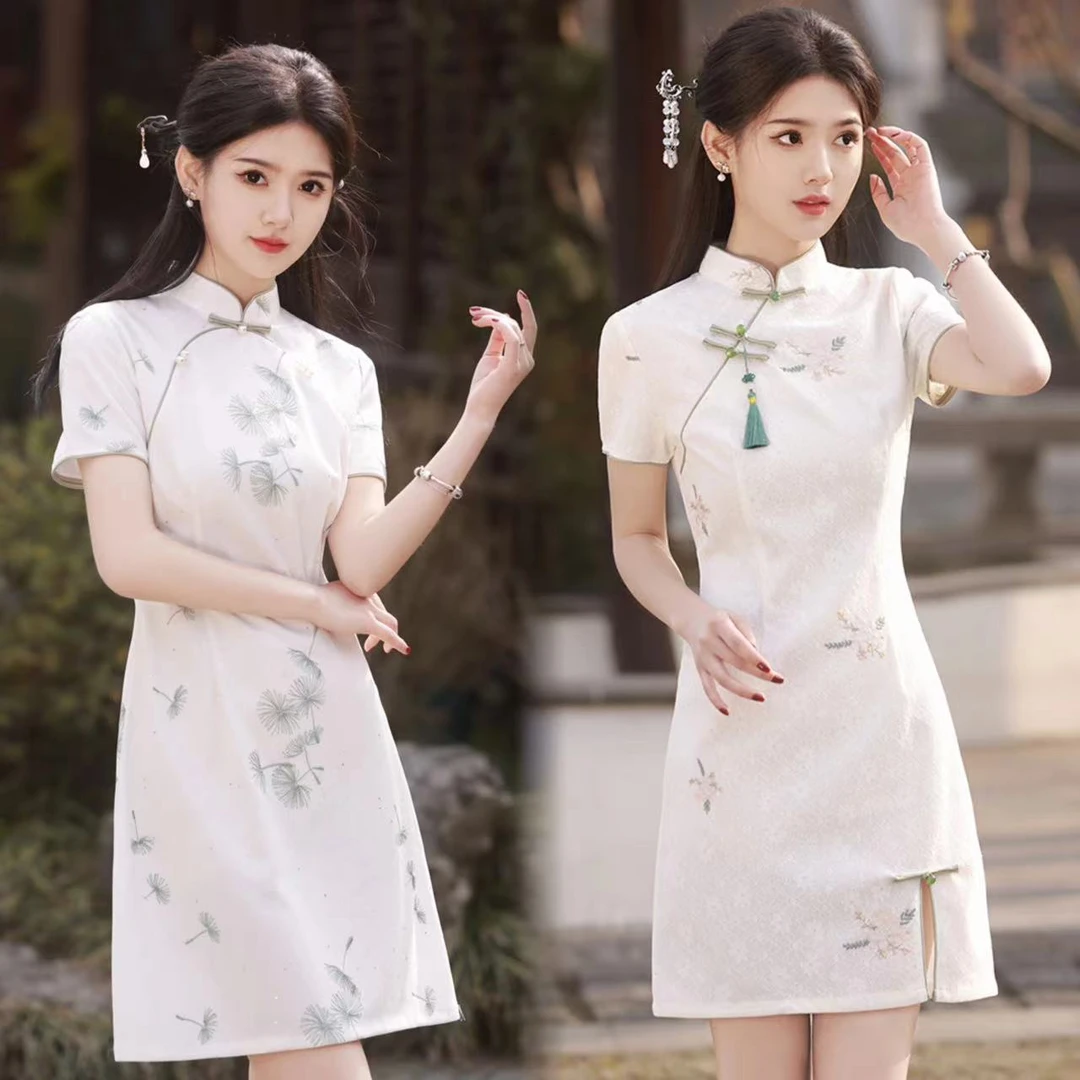 芷薇 2025夏季小个子短款新中式复合蕾丝中国风日常改良旗袍