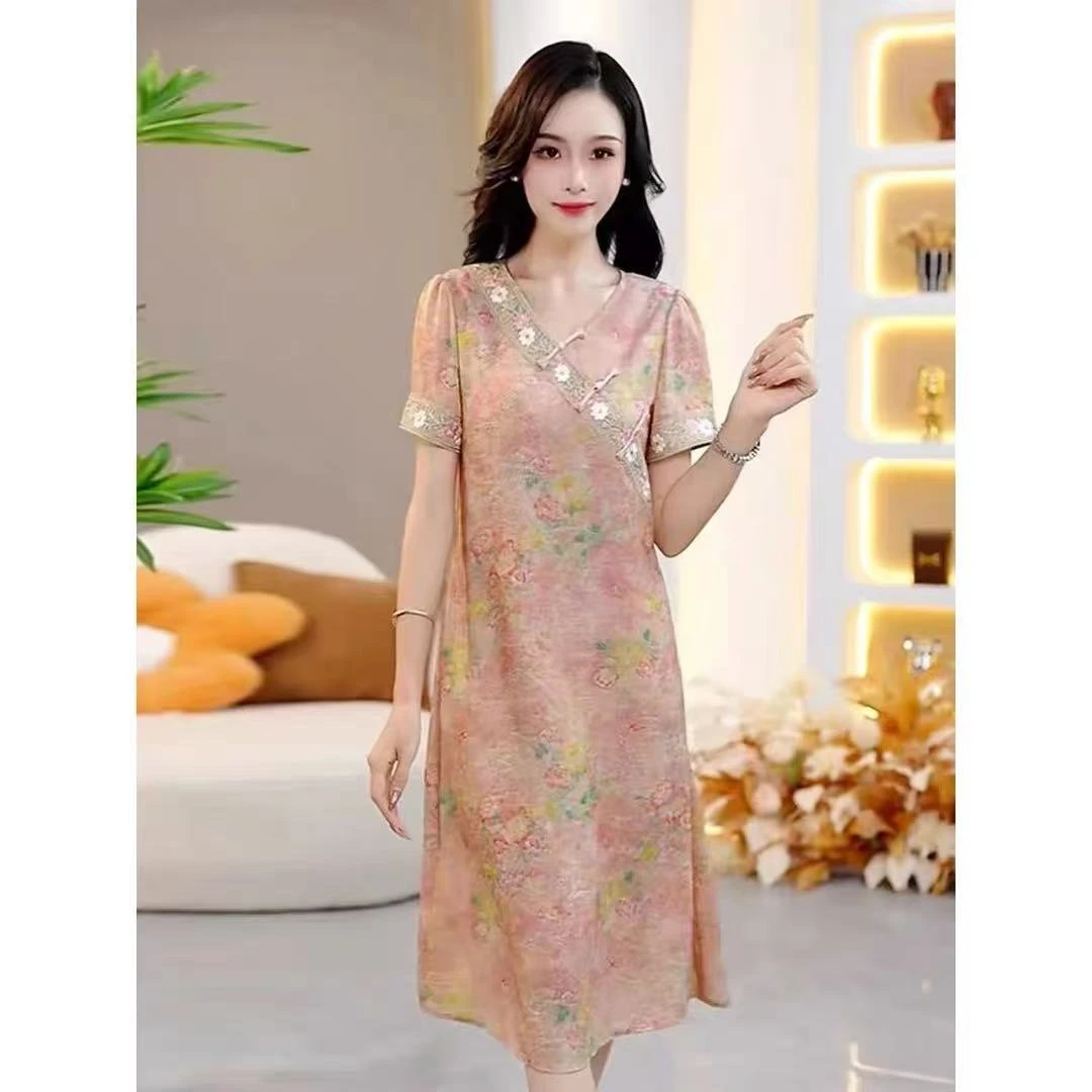 2655新中式显瘦气质中长款连衣裙