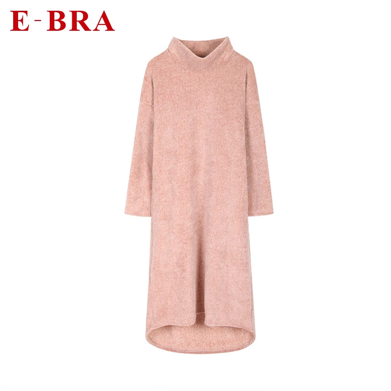 【奥莱专属】E-BRA长袖睡衣家居服女珊瑚绒长款可外穿睡裙KL00045